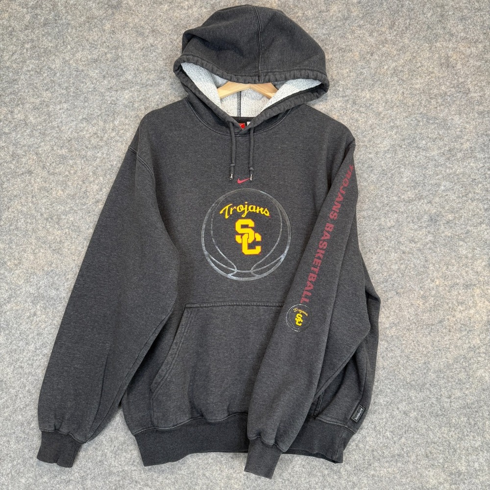 Vintage Nike Team USC Trojans Hoodie Sweatshirt‎ Medium Center Swoosh Y2k Rare